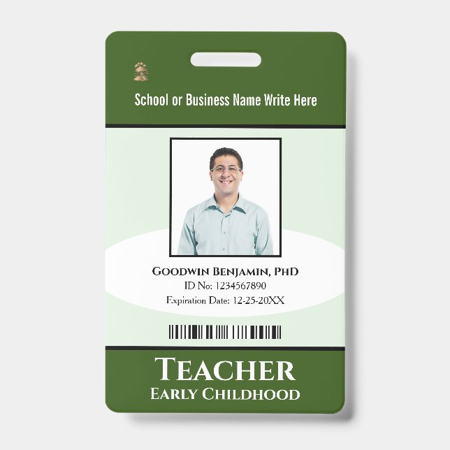 School Professional Employee Photo Bar Code Name ID Badge (Front)