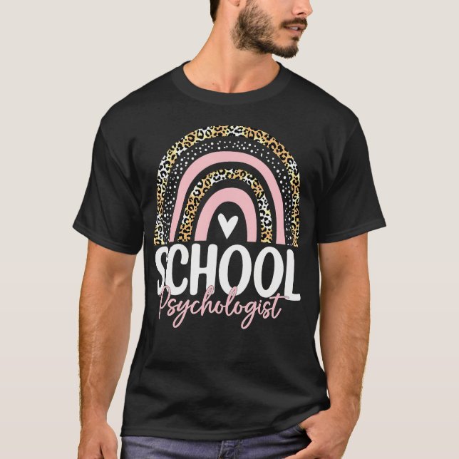 School Psych Teacher School Psychologist Leopard R T-Shirt (Front)