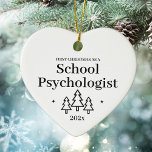 School Psychologist First Christmas Ceramic Ornament<br><div class="desc">First Christmas as a School Psychologist heart ornament. Elegant porcelain ceramic holiday ornaments in white with black lettering. Featuring Christmas trees and stars.</div>
