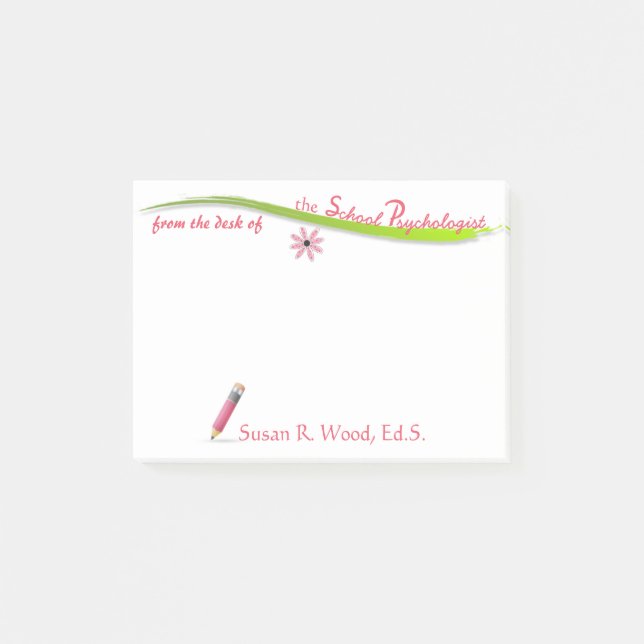 School Psychologist's Pink Pencil Sticky Notes (Front)