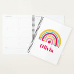 School Rainbow Pink Personalised Name Planner<br><div class="desc">School rainbow pink personalised planner</div>