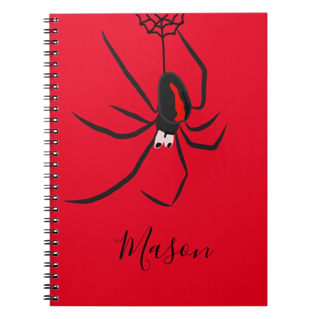 School Red Back Spider Fun Custom Name Notebook (Front)