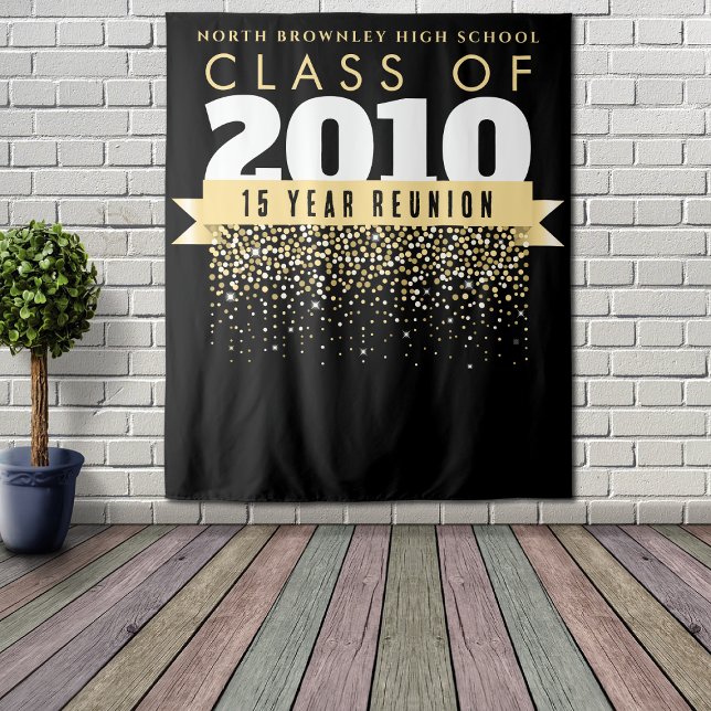 School Reunion Photobooth backdrop Tapestry (Reunion photobooth backdrop with golden confetti )