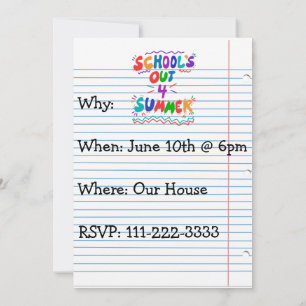 School’s Out Loose Leaf Paper Invitation