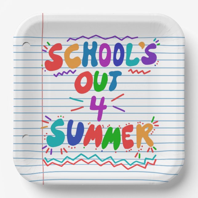 School’s Out Loose Leaf Paper Invitation Plate (Front)