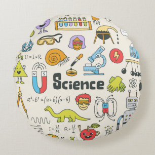 School science doodle set 1. Hand vintage il Round Cushion