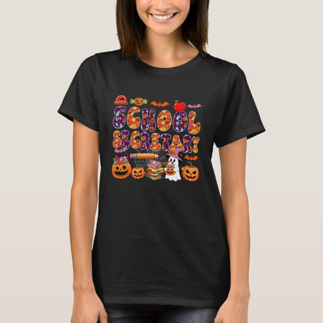 School Secretary Halloween Boo Carved Pumpkins Job T-Shirt (Front)