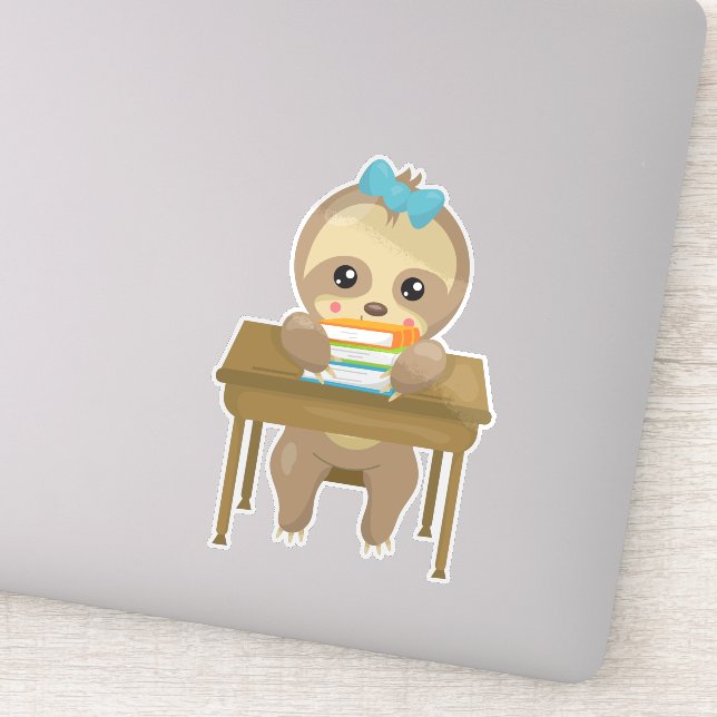 School Sloth, Cute Sloth, Baby Sloth, Books, Desk (Detail)