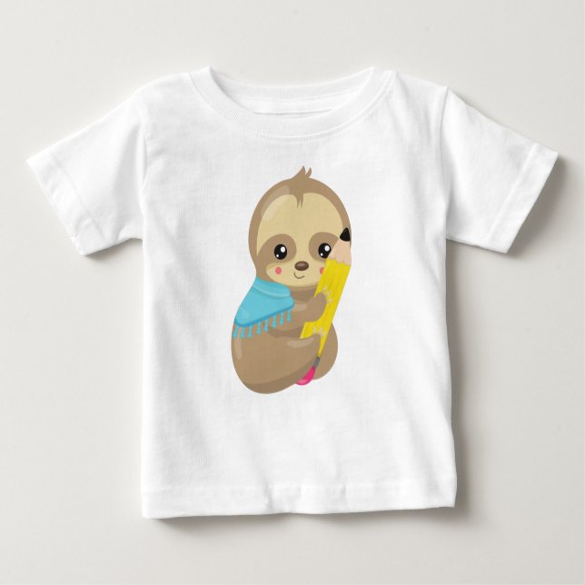 School Sloth, Cute Sloth, Baby Sloth, Pen, Pencil Baby T-Shirt (Front)