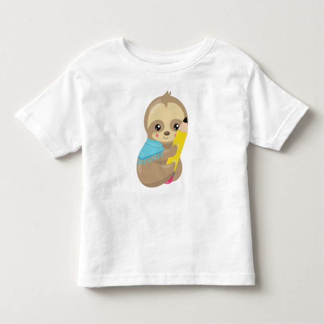 School Sloth, Cute Sloth, Baby Sloth, Pen, Pencil Toddler T-Shirt (Front)