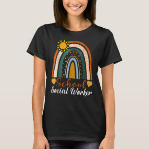 School Social Worker Boho Rainbow Leopard Pattern T-Shirt