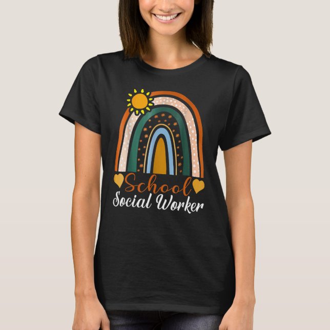 School Social Worker Boho Rainbow Leopard Pattern T-Shirt (Front)