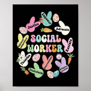School Social Worker Bunny Funny Easter Hoppy Soci Poster