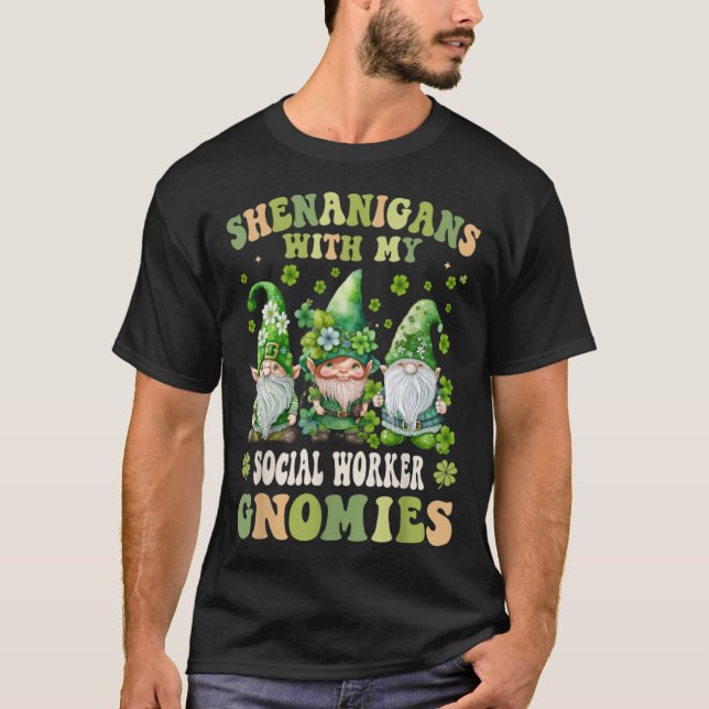 School Social Worker Gnomes St Patricks Day Social T-Shirt (Front)