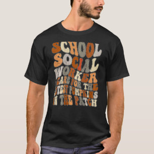 School Social Worker Halloween Rainbow Groovy Scho T-Shirt