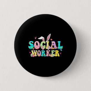 School Social Worker Happy Easter Bunny Eggs Rabbi 6 Cm Round Badge