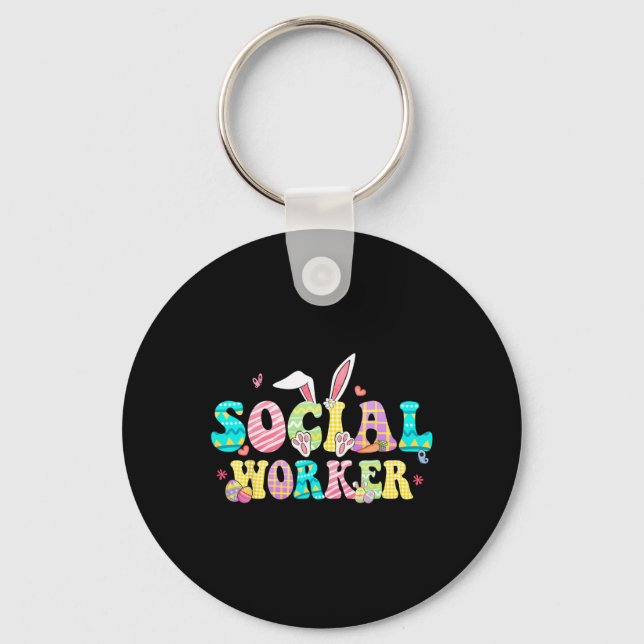 School Social Worker Happy Easter Bunny Eggs Rabbi Key Ring (Front)
