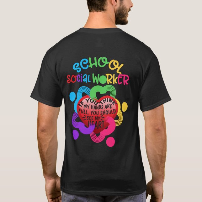 School Social Worker Heart Hand T-Shirt (Back)