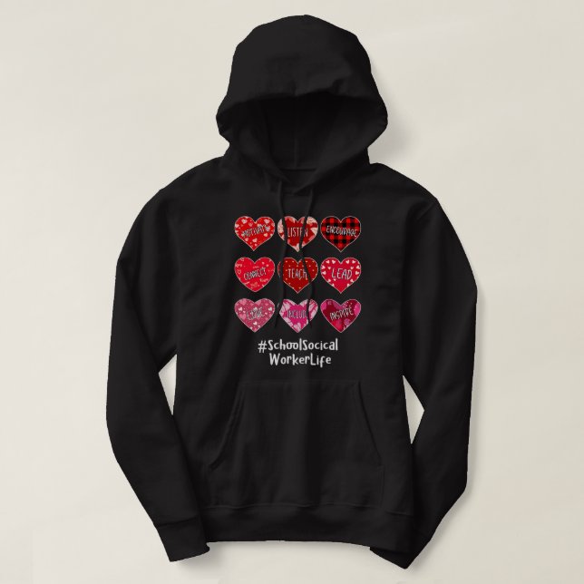 School Social Worker Hearts Valentine Valentines D Hoodie (Design Front)