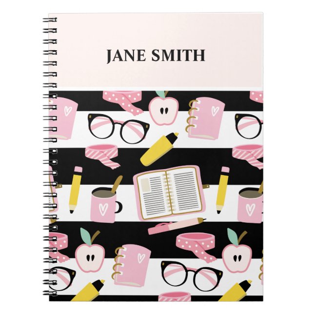 School Spiral Notebook with editable name (Front)