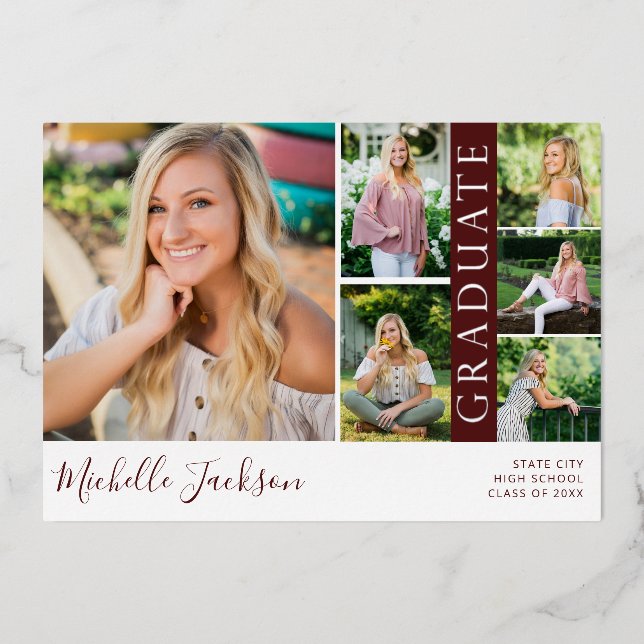 School Spirit 6 Photo Graduation Maroon Announce  (Front)