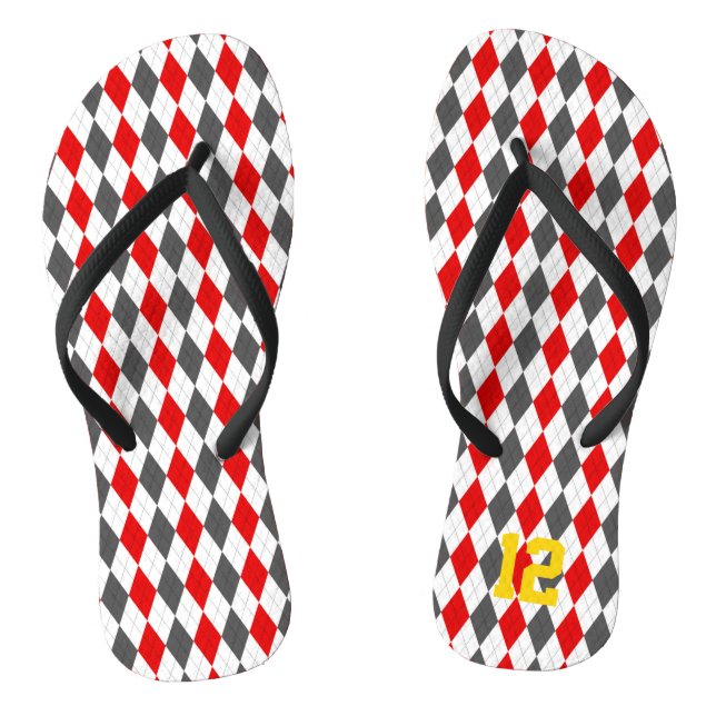 School Spirit Argyle Sports Player NUMBER Fun Thongs (Footbed)