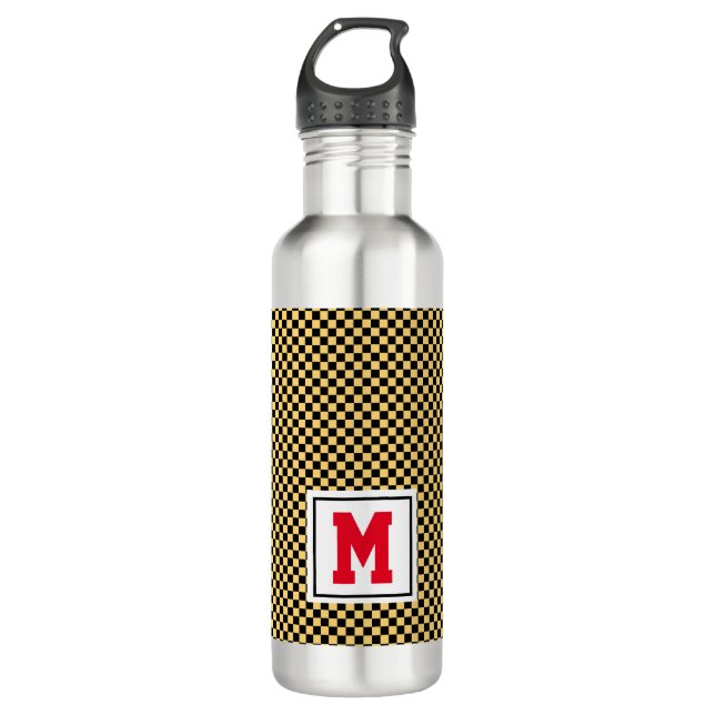 School Spirit Black Gold Red Monogram Initial 710 Ml Water Bottle (Front)
