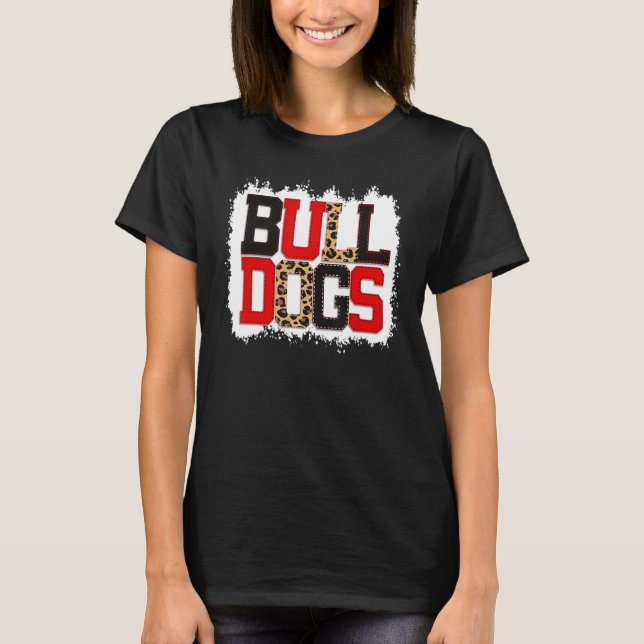 School Spirit Mascot Bulldogs Leopard Print Teache T-Shirt (Front)