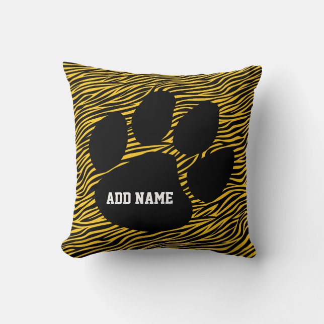 School Spirit - Tiger Paw Print and Stripes Cushion (Front)