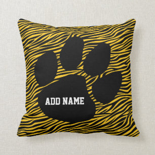 School Spirit - Tiger Paw Print and Stripes Cushion