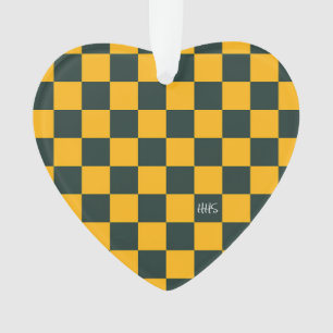 School Sports Chequerboard INITIALS Green Gold Ornament