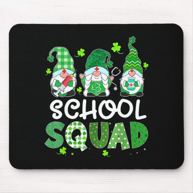 School squad gnome nurse stethoscope shamrock mouse pad (Front)
