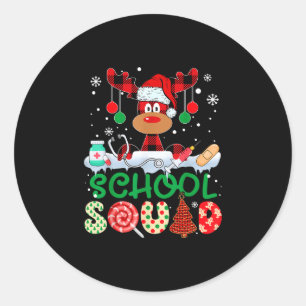 School squad nurse reindeer buffalo red plaid classic round sticker
