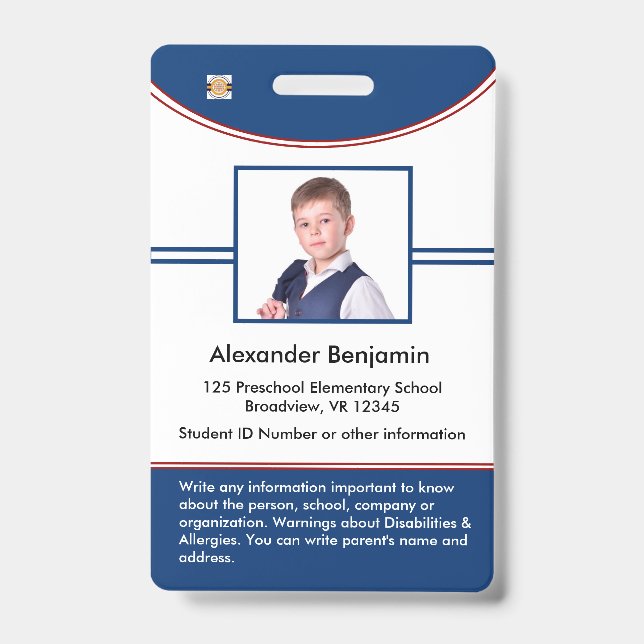 School Student Boy Girl ID Identification Card  Badge (Front)