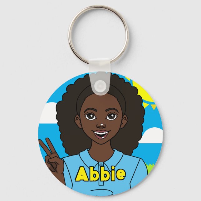 School Student Cute Cartoon Girl Name Key Ring (Front)