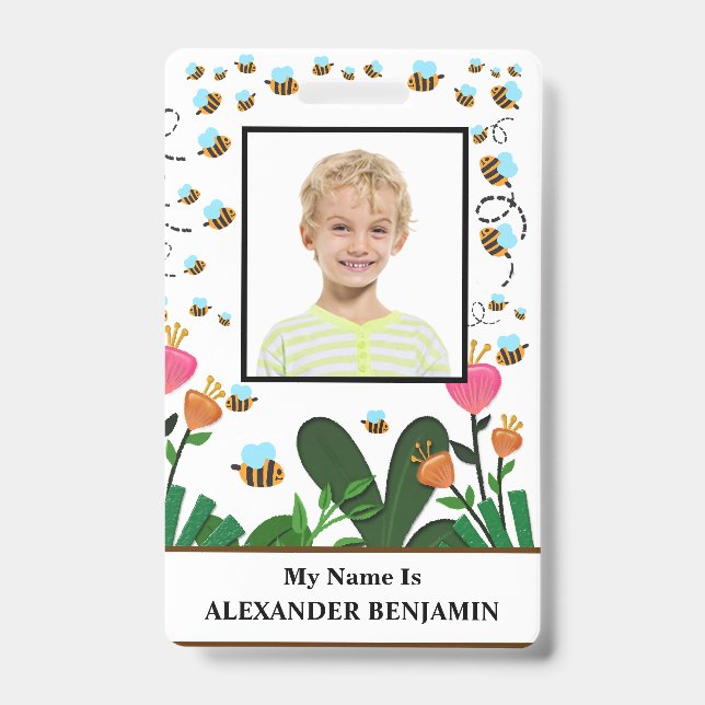 School Student Photo Boy Girl Child ID Fun Custom  Badge (Front)