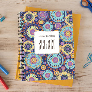 School Subject Colourful Personalised Navy Blue Notebook