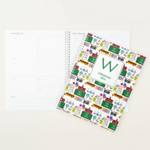 SCHOOL SUBJECTS Personalised Monogram White/Green Planner