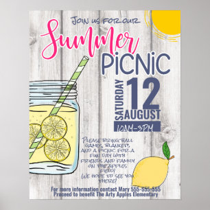 school summer picnic lemonade mason jar, PTO Poster