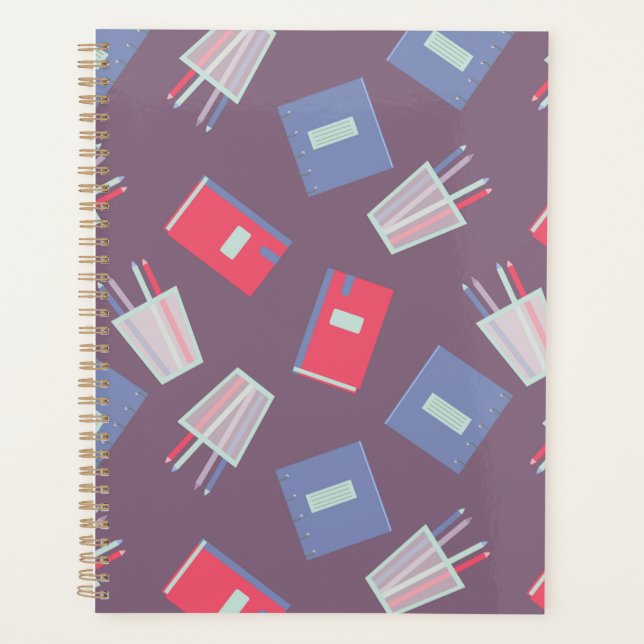 School supplies colour seamless pattern planner (Front)
