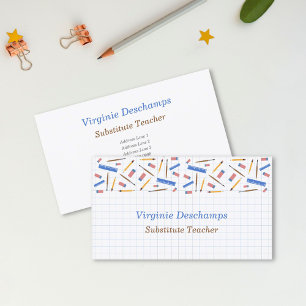 School Supplies & Grid Sheet Substitute Teacher Business Card