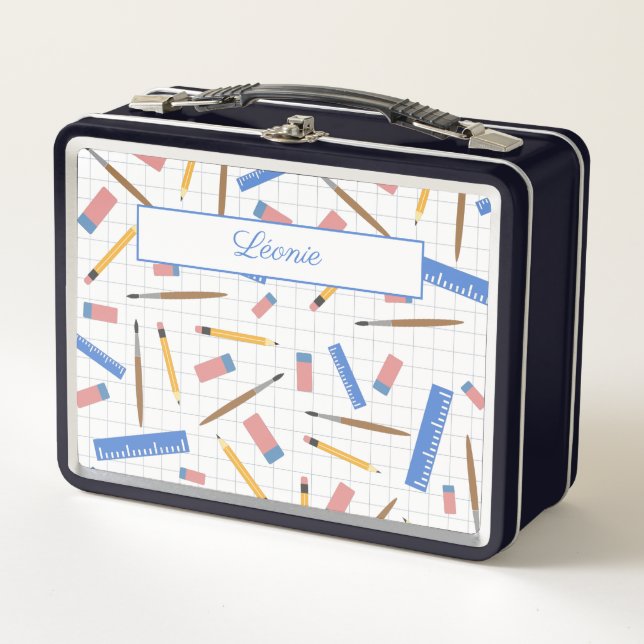 School Supplies Pattern Metal Lunch Box (Front)