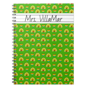 School Supplies Pattern with the Alphabet Green Notebook