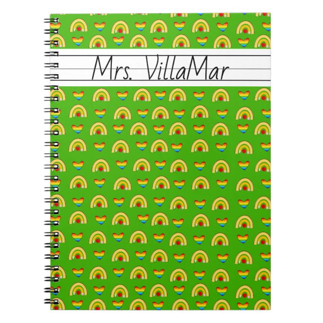 School Supplies Pattern with the Alphabet Green Notebook (Front)