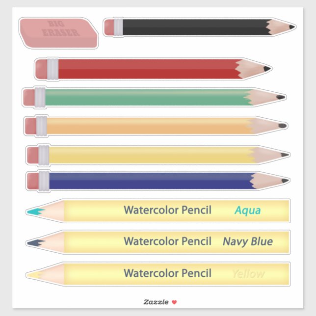School Supplies Pencils and Eraser Cute (Sheet)