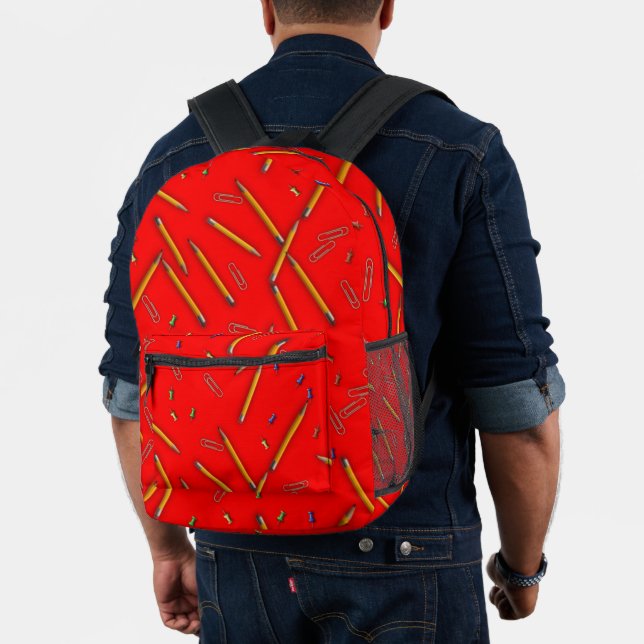School Supplies Pencils Pushpins Red Backpack (Insitu (Model))