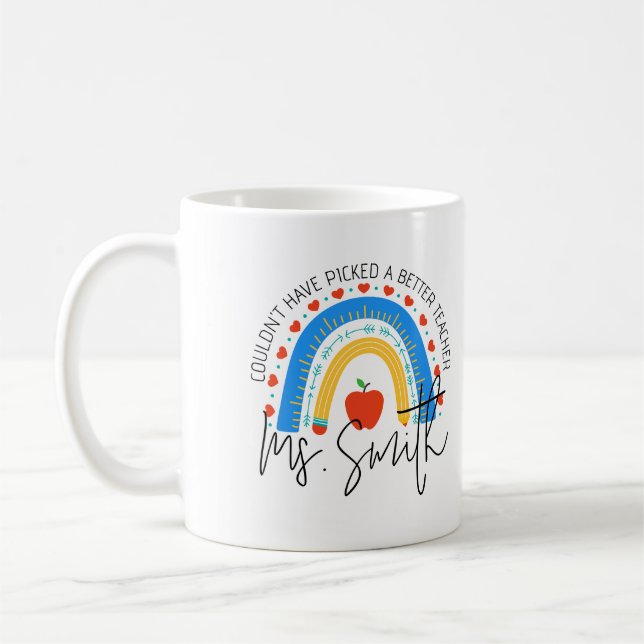 School Supplies Rainbow Apple Teacher Appreciation Coffee Mug (Left)
