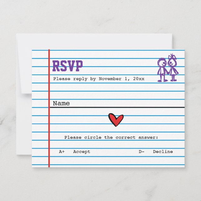 School Sweethearts Wedding Response Card (Front)