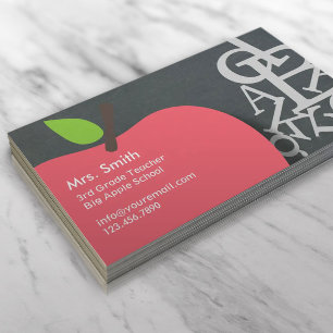School Teacher Apple & Letters Chalkboard Business Card