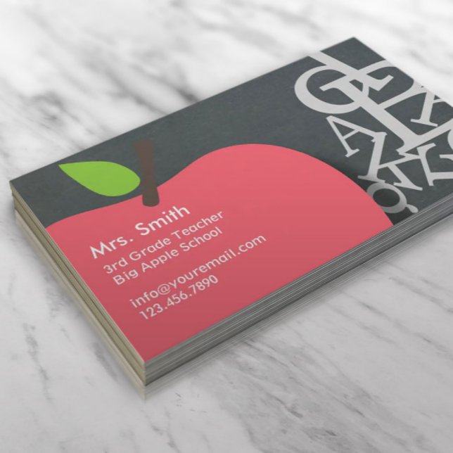 School Teacher Apple & Letters Chalkboard Business Card (Creator Uploaded)